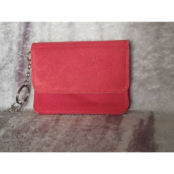 VTG Lillian Vernon Red Suede Genuine Leather Card Holder Make-up Pouch Wallet - Picture 1 of 8